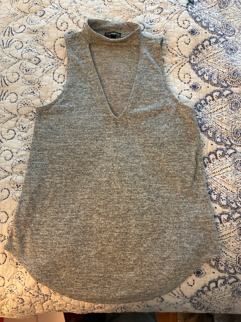 Express Gray Sleeveless V-Neck Mock Collar Tank - XS